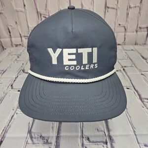 YETI Coolers Snapback Rope Hat Gray White Built For The Wild Adjustable NWOT‎